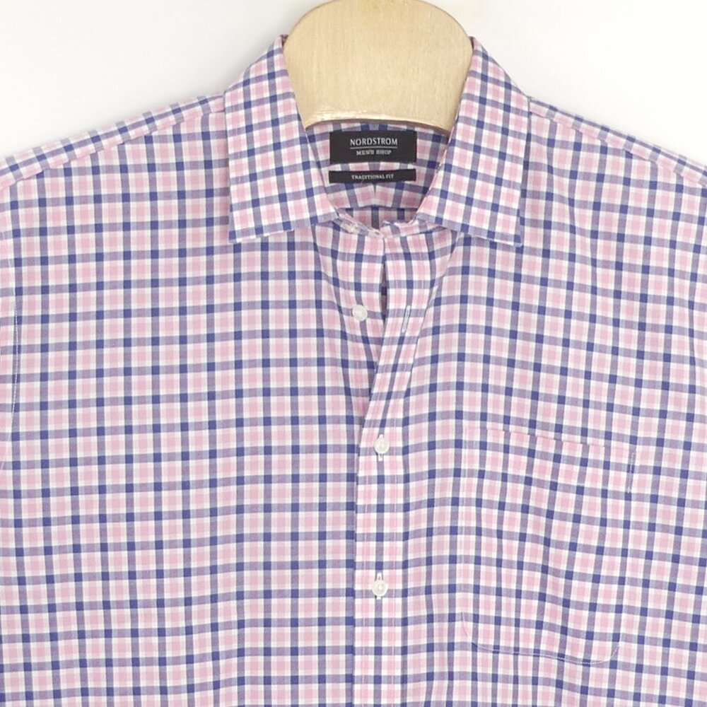 Nordstrom Men's Shop Traditional Fit Men's 17 36 100% Cotton Check Dress Shirt